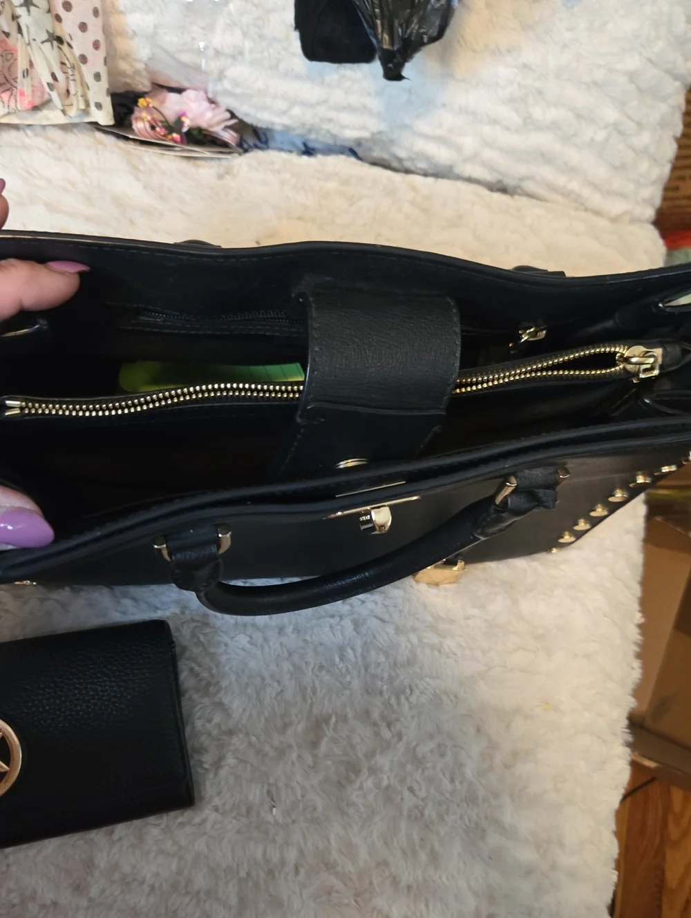 Michael Kors Black Pebbled Leather Satchel with Wallet